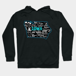 Okoboji Iowa map Des Moines Sioux City, Mason City, Boone, Davenport, Ottumwa Hoodie